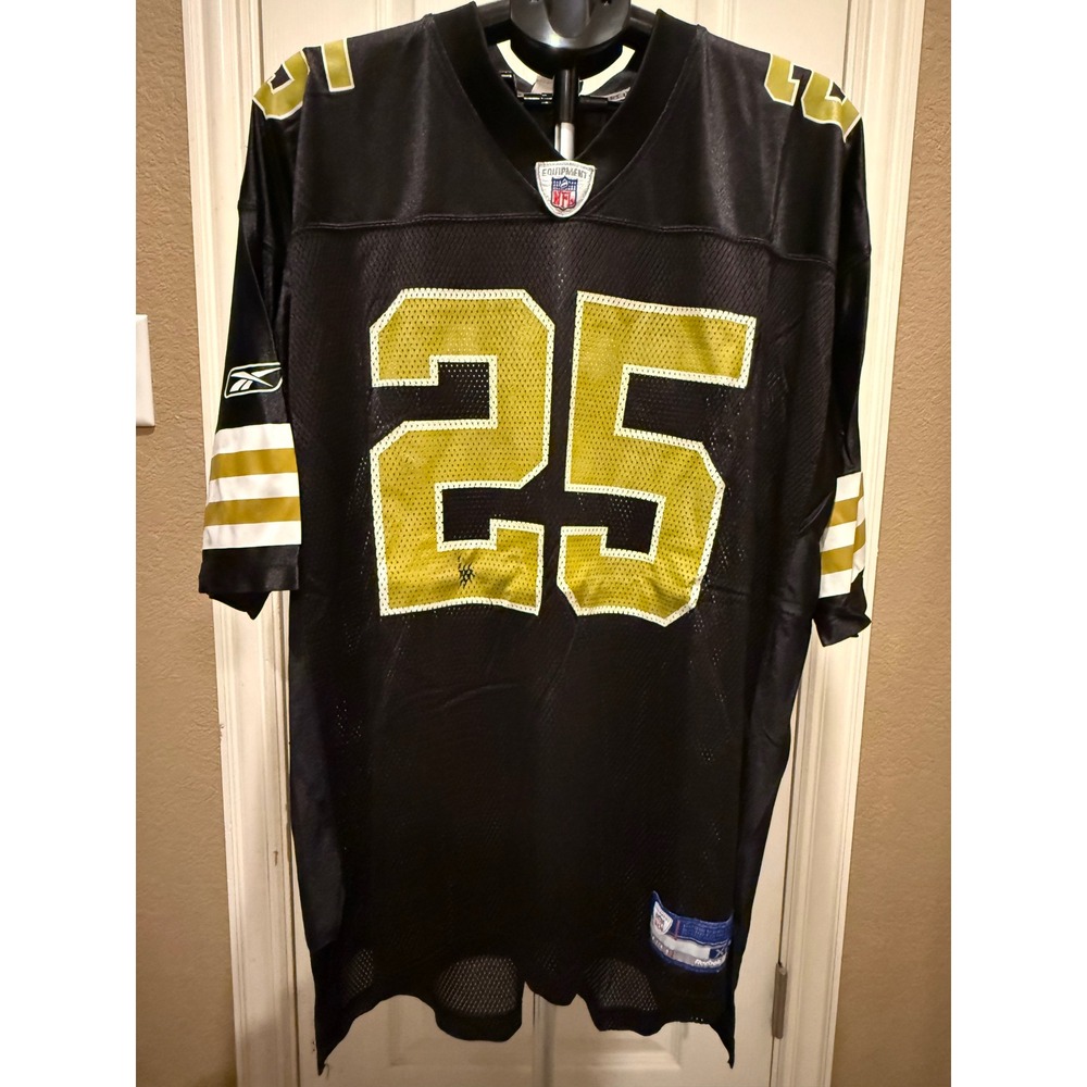 Reebok NFL New Orleans Saints Reggie Bush 25 Jersey Mens XL Black Gold 7012A 06